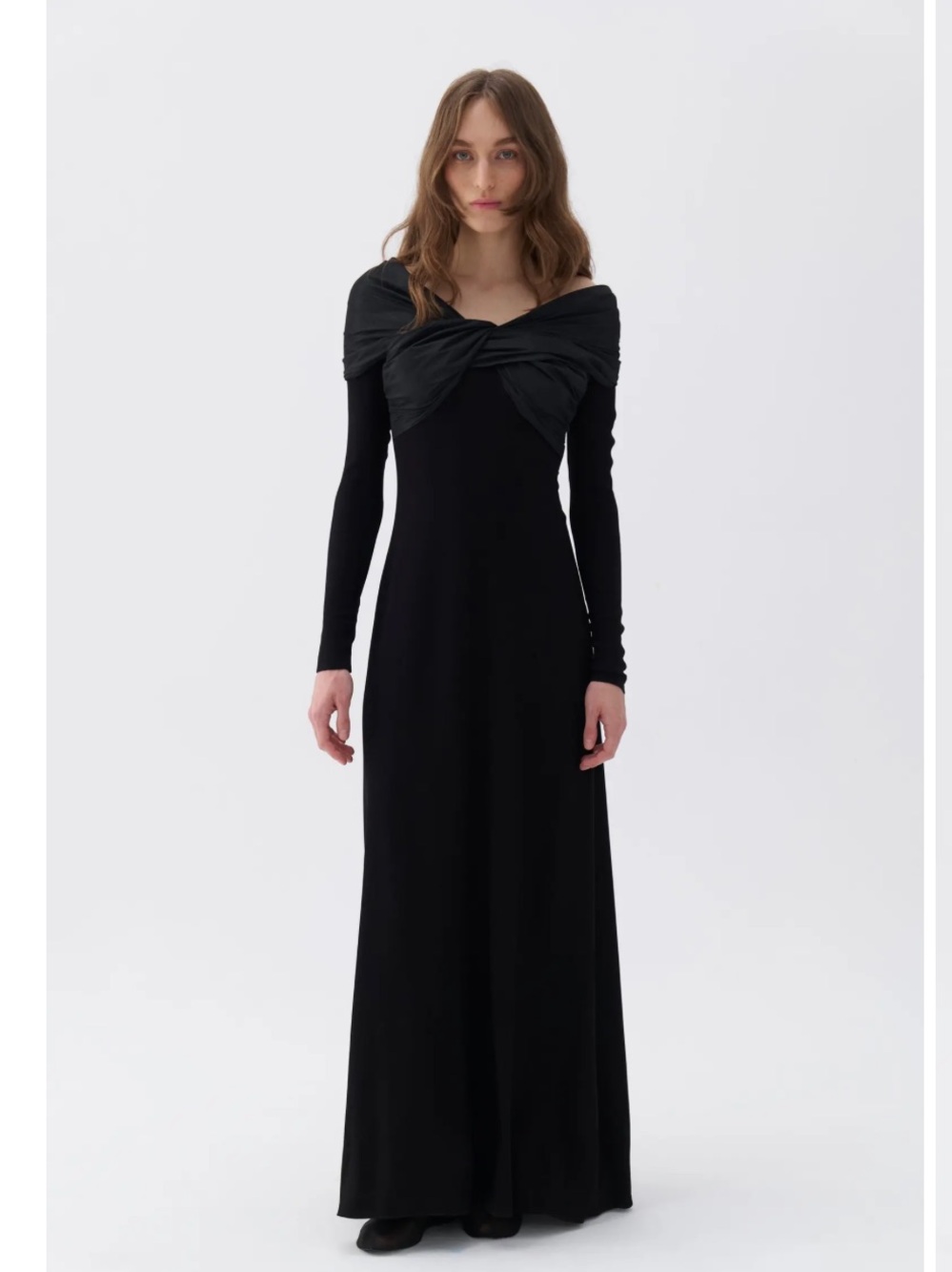 Off-Shoulder Twist Maxi Dress in Black